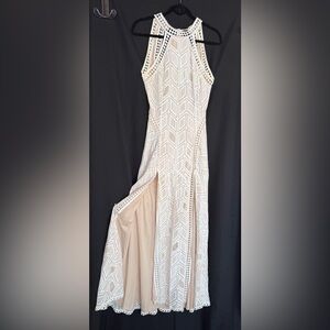 Guess Cream Geometric Lace Maxi Dress